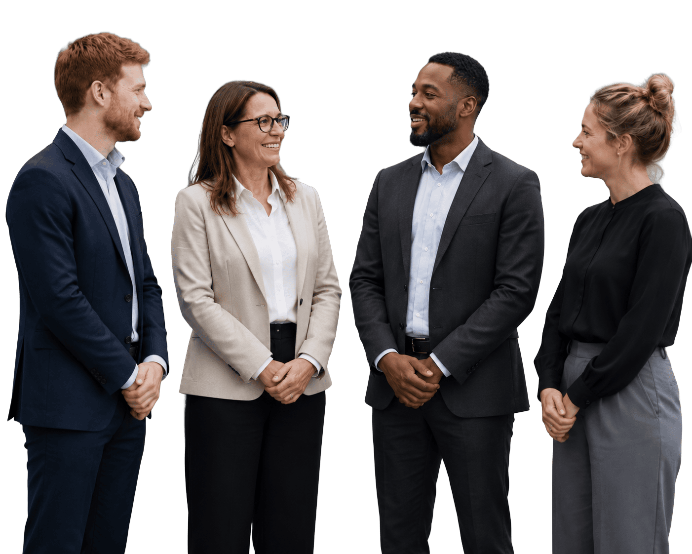 Diverse business team engaging in a professional discussion.